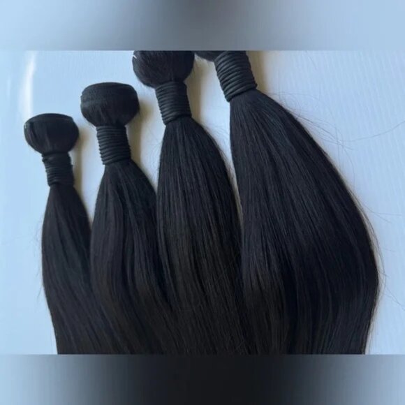 Human hair Blend Bundles Lot in Black Straight Hair 16 in +18 In | 4 Pcs Lot! - Picture 7 of 7